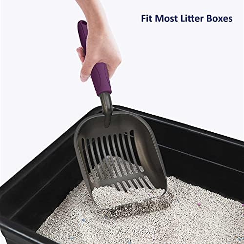 WePet Cat Litter Scoop, Non-Stick Plated Aluminum Alloy Sifter, Kitty Durable Metal Scooper, Deep Shovel, Long Handle, Kitten Pooper Lifter, Size Large, Coated Black Body with Violet Handle - Image 7