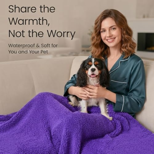 Purple Waterproof Pet Calming Blanket for Dogs Fluffy Dog Bed Cover Puppy Pets Blankets Leakproof Sofa Couch Washable Cover Doggie Cat Fluffy Lavender Mats for Warm-Purple,L-65x57in - Image 2