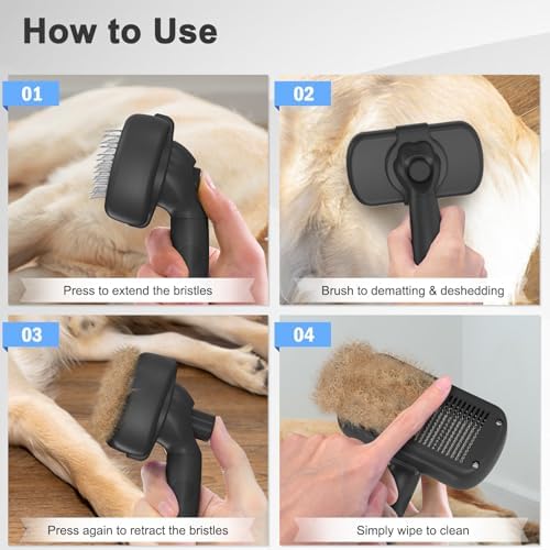 Dipoo Self Cleaning Shedding Brush - Skin Friendly Grooming Tool for Dogs, Cats, and Puppies, Deshedding and Hair Removal for Long and Short Haired Pets, Black - Image 7