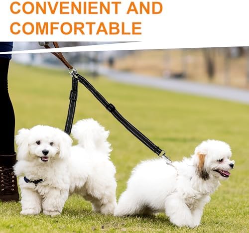 MingXpet Double Dog Leash for Two Dogs, No Pull Dog Leash, 360° Swivel No Tangle for Small Dogs Walking & Training, Shock Absorbing Reflective Bungee, Black - Image 7