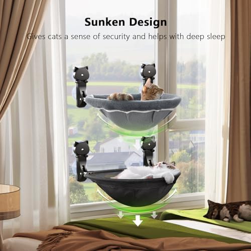 JUNSPOW 2 Pack Cat Window Perch Cordless, Kitty Hammock with Sunken Design Foldable & Stable Cat Beds- Breathable Window Hammock for Overlooking, Sunbathing and Climbing - Maximum Hold Up to 40lb - Image 2