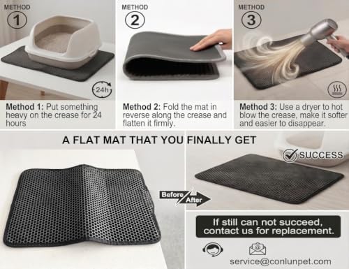 Cat Litter Mat New Size 23.6"x14.6" for Small Spaces, Upgrade Super Waterproof Back Layer Litter Box Mat, Non Slip, Durable, Soft on Paws Kitty Trapping Matt, Gray - Image 6