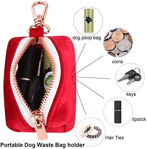 ARING PET Dog Waste Bag Dispenser, Soft Doggy Poop Bags Holders Attach to Any Leashes, Velvet Portable Washable Red Pet Waste Pouch Dispenser with Metal Zipper - Image 2