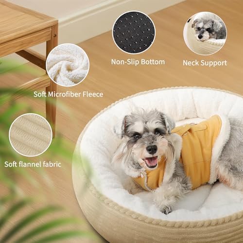 Zerbuger 23in Camel Round Dog Bed Sofa for Dogs Cats, Machine Washable - Image 2