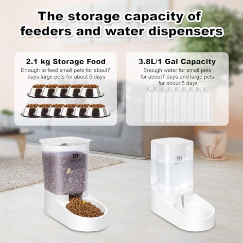 Marchul Dog Feeder and Water Dispenser, Automatic Gravity Dog Food Dispenser, Pet Food Dispenser Set for Small Medium Dogs Puppy Kitten (1 Gallon / 3.8L with Silicone Mat) - Image 2