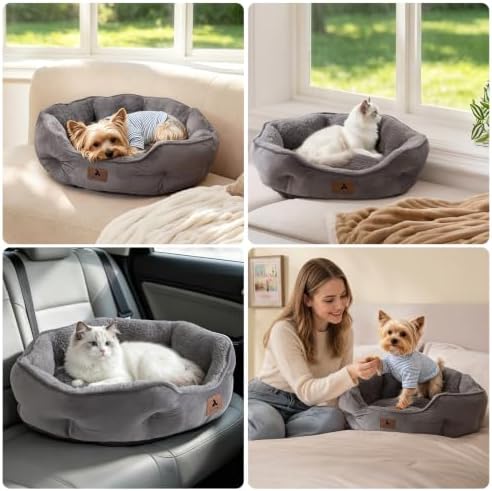 Asvin Medium Dog Bed for Medium Dogs, Cat Beds for Indoor Cats, Pet Bed for Puppy and Kitty, Extra Soft & Machine Washable with Anti-Slip & Water-Resistant Oxford Bottom, Grey, 25 inches - Image 7
