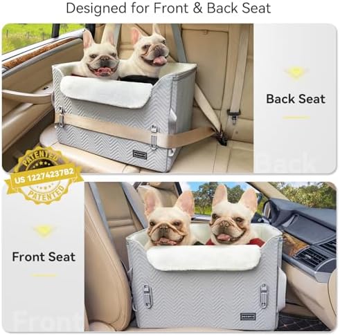 PETSFIT Dog Booster Car Seat, Waterproof PU Leather Car Seat for Dogs with Patented Safe Buckles, 2 Clip-On Safety Leashes, Suitable for 2 Small Dogs or a Medium Dog (Medium, Grey) - Image 2