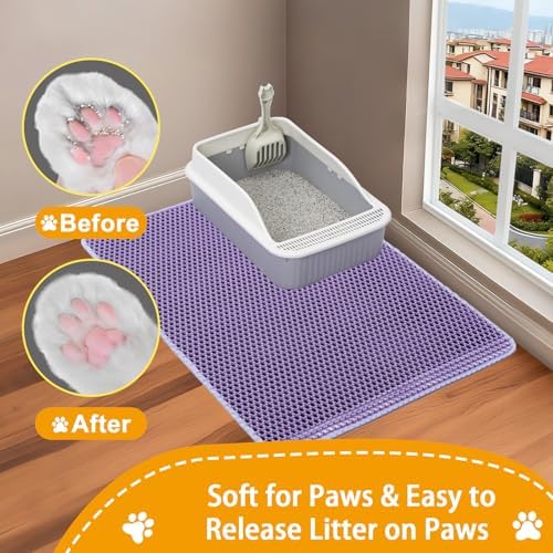 Cat Litter Mat Litter Trapping Mat,Cat Litter Box Mat 32"x22", 2 Layer Llitterbox Mat,Waterproof Urine Proof,Kitty Rug indoor Floor Pad,Purple,Collapsable, Medium - Image 5