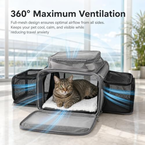 Cat Carrier Soft Sided, Expandable Pet Carrier for Medium Small Pets, Collapsible Travel Carrier with Hard Shell, 360° Panoramic Mesh, Washable Waterproof Pad | – 17.3×13.8×9.4 (Pink) - Image 2