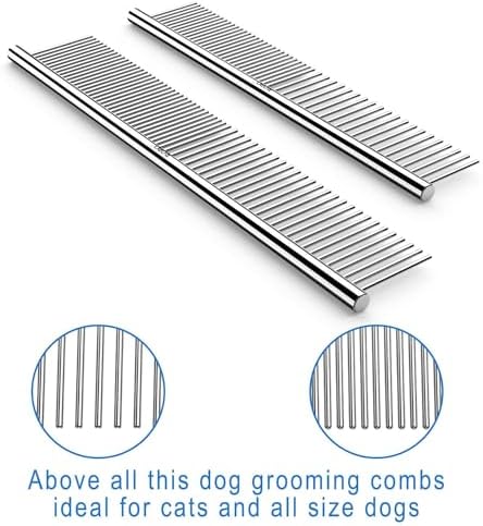 CWXZSTM Pet Steel Combs Dog Cat Comb Tool for Removing Matted Fur - Pet Dematting Comb with Rounded Teeth and Non-Slip Grip Handle - Prevents Knots and Mats for Long and Short Haired Pets,6.5IN/7.4IN - Image 2