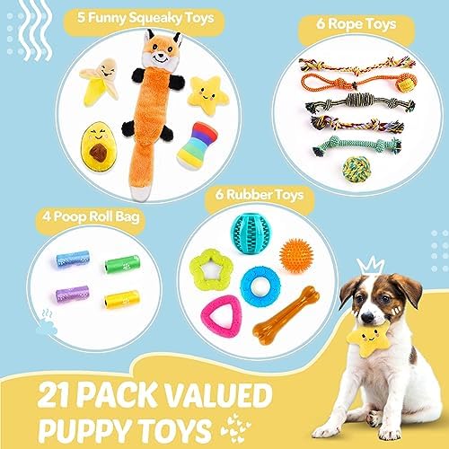 LOYEE Puppy Toys 21 Pack, Small Dog Chew Toys with Rope Toys for Teething Pet Cute Squeak Toy with Treating Ball for Puppy, Small Dogs - 21 Pack - Image 2