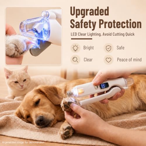 2-in-1 Dog Nail Clippers with LED Light, Rechargeable Pet Nail Grinder for Small Dogs & Cats, 4-Speed Quiet Painless Claw Trimmer with 2026 Upgraded Safety Guard to Avoid Overcutting - Image 7