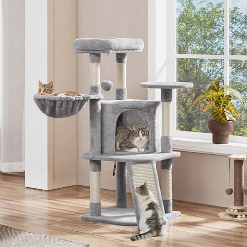 Yaheetech Cat Tree, 42in Cat Tower for Indoor Cats, Pet House with Large Perch & Scratching Posts & Cozy Condo & Scratching Ramp, Cat Activity Center Furniture, Light Gray - Image 2