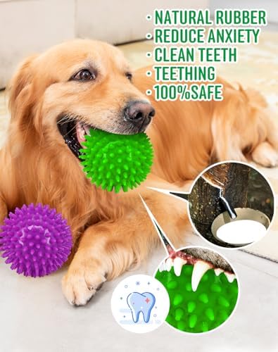 Pweituoet 4.5” Heavy Duty Squeaky Dog Balls for Medium Large Dogs, Dog Toys for Aggressive Chewers, Spike Ball Toys for Clean Teeth and Training(2 Pack) (4.5" 4apck) - Image 6