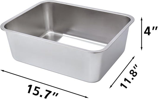 Stainless Steel Litter Box, 4IN Deep Cat Litter for Small Cats, Metal Litter Box Low Sided, No Smell, Non Stick, Easy Clean, Odor Proof, Indoor Outdoor