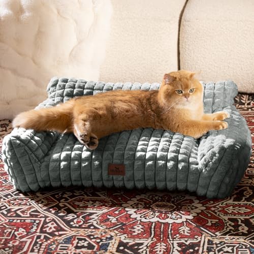 Cat Couch Bed with Fluffy Faux Rabbit Fur for Indoor Cats, 30 Inch - Image 2