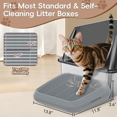 Elevated Litter Box Ramp/Steps for Kittens & Old Cats,Washable Litter Catcher Stairs for Automatic Cat Litter Box,Anti-Tracking Cat Litter Mat Pedal with Filter,Easy to Clean (Dark Grey) - Image 2