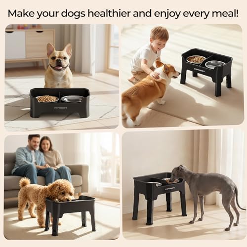 URPOWER Mess Proof Elevated Dog Bowls, Splash Guard Raised Bowl Stand - Image 7