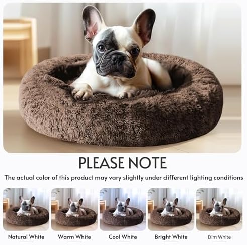 JOLLYVOGUE Calming Small Dog & Cat Bed for Indoor Cats - 20 inches Washable Donut Bed for Kittens & Puppies, Anti-Anxiety Round Fluffy Plush Pet Beds (Fits up to 15 lbs, Coffee) - Image 7
