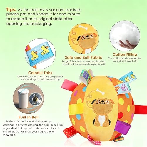 Squeaky Hanging Dog Toy, Colorful Squeaky Hanging Dog Training Toy, Interactive Fetch Play Ball, 6-Inch Soft Ball with Cotton and Built-in Bell for Dogs & Small to Large Dog - Image 2
