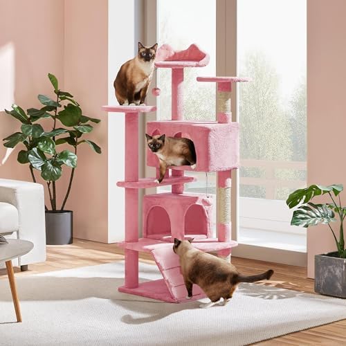 Yaheetech 54in Cat Tree Tower, 2 Caves, Kitten-Ear Perch & Scratching Posts - Image 2