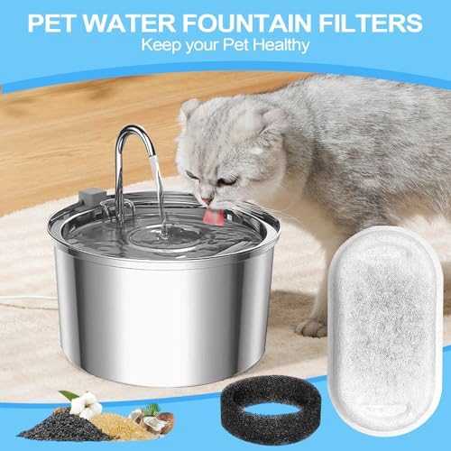 Cat Water Fountain Filter for Stainless Steel 108oz/3.2L& 67oz/2L Automatic Pet Water Dispenser Fountain Replacement Filter with Sponges (16 Filters&16 Sponges) - Image 6