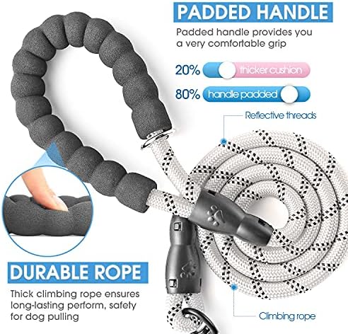 BAAPET 2/4/5/6 FT Dog Leash with Comfortable Padded Handle and Highly Reflective Threads for Small Medium and Large Dogs (6FT-1/2'', Silver) - Image 2