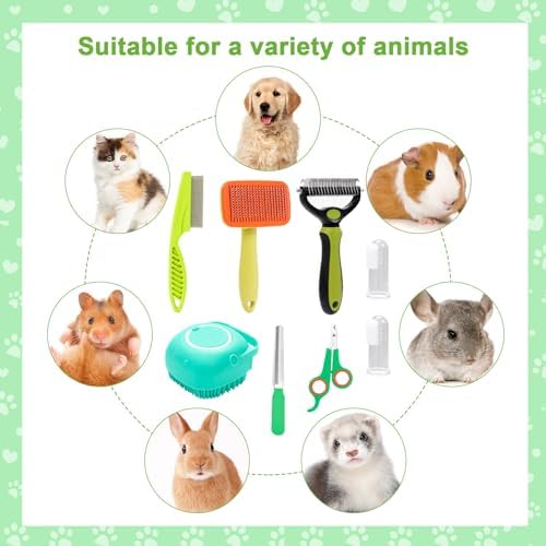 VCZONE 8 Pcs Dog Grooming Kit: Nail Clipper, Flea Comb, Shampoo Brush, Shedding Brush, Dematting Comb, Silicone Toothbrush (Green) - Image 7