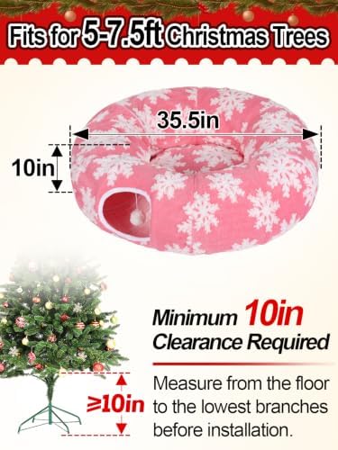 Cat Tunnel Christmas Tree Skirt for 5-7.5ft Trees - Prevent Christmas Tree Falling, Snowflake Patterns Warm Soft Cat Tube Bed with Anti-Slip Mat - Image 2