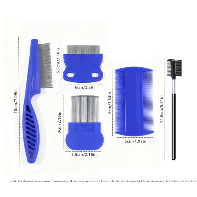 3/4/5-pieces flea and lice comb set, stainless steel pet comb (for dogs and cats, circular tooth design), double-sided tear stain remover, pet shedding comb, suitable for all types of pets (5pcs)