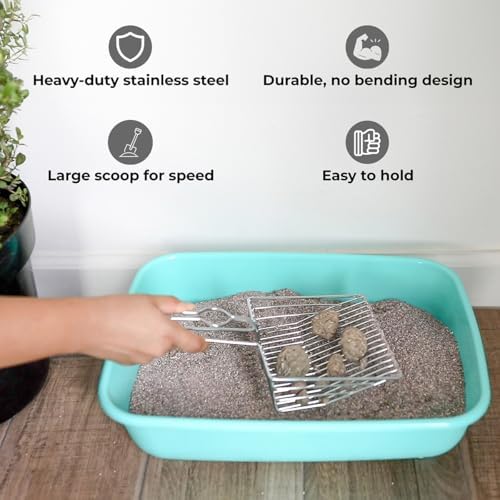 Cat Litter Scoop - Extra Large Heavy Duty Metal Kitty Litter Scoop, Premium Stainless Steel Cat Poop Scooper, Durable Sifting Shovel with Long Handle for Easy Cleanup, Best cat scooper for litter box - Image 2