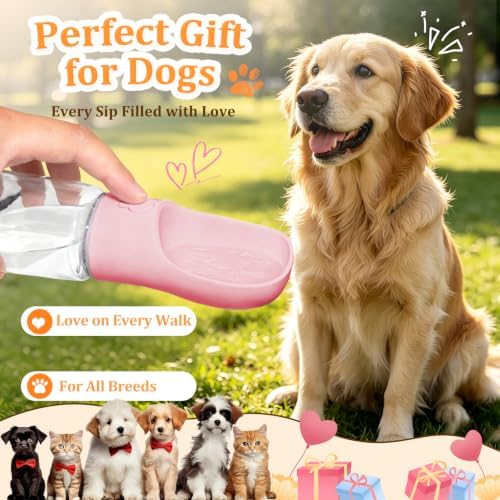 Portable Dog Water Bottle with Food Container, Pink, 19oz - Image 7