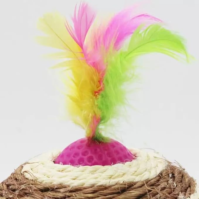 1x Hemp Ball Cat Toy,Six-Hole Hollow-Out Designed,Sisal Hemp Woven Cat Toy, Plume Bell Inside,Special Kitten Chew Toys for Indoor Cats,Interactive pet (Yellow, 12cm Ball)