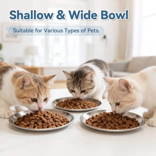 8 Pack Stainless Steel Cat Food Bowls, Cat Dishes Shallow Whisker-Friendly Metal Dishes with Non-Slip Silicone Bottom, Easy to Clean Indoor Feeding Bowls for Cats, Kittens & Small Dogs (6.7") - Image 7