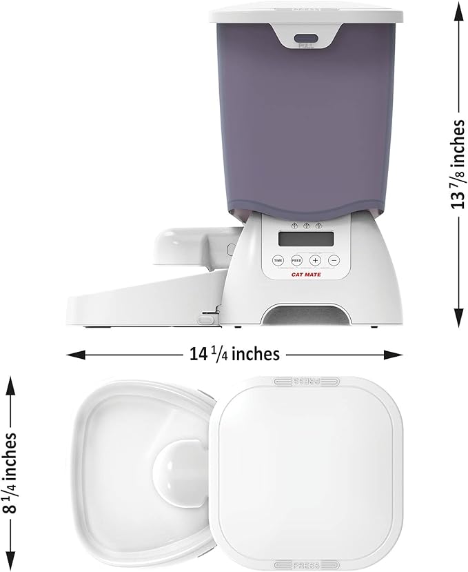 Cat Mate C3000 Automatic 3 Meal Pet Feeder with Digital Timer (347) - for Cats and Small Dogs, Suitable for Dry Pet Food, 6.61 lb Hopper, White