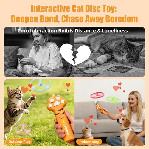 Cat Fetch Toy Launcher, Flying Disc Launcher with Rechargeable & 6 Soft Flying Discs (3 Glow), Easy Use Interactive Toys for Indoor Adult Cats & Kittens for Enrichment - Image 2