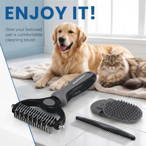 Undercoat Rake, Dematting Metal Comb and Bathing Brush For Dogs and Cats - Image 7