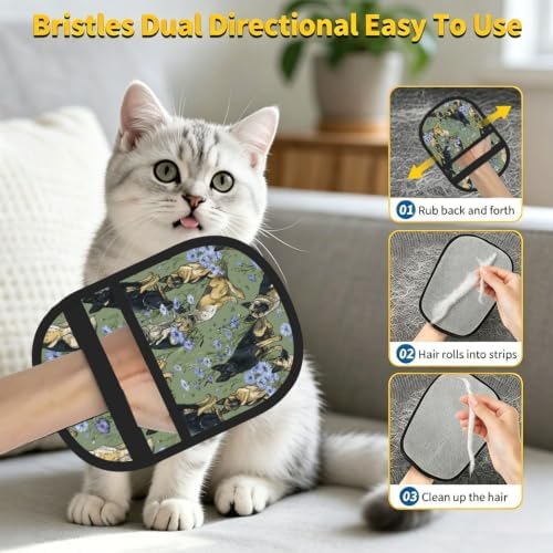 German Shepherd Dog Floral Pet Green Pet Hair Removal Glove For Cats Dogs - Image 7