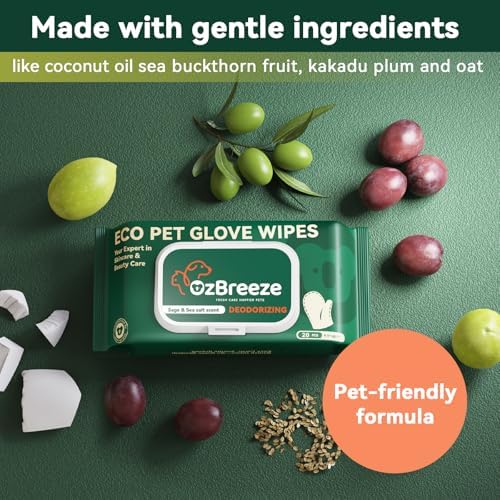 Pet Glove Wipes for Dogs & Cats, Hypoallergenic No Rinse Cleaning Grooming Gloves, Extra Thick Coconut Oil Infused Fur Nourishing & Deodorizing Wipes, 20PCS - Image 2