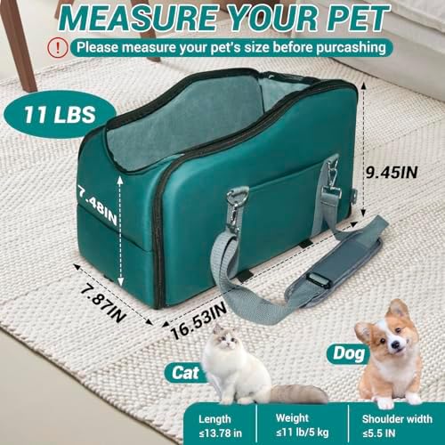 LIWSHWZ Console Dog Car Seat - Portable Travel Dogs Armrest Booster Seat with Absorbent Recyclable Diaper Pad,Dog Seat Belt for Car,Pockets,Zippered Enclosure,for Pets Under 11 lbs - Image 2