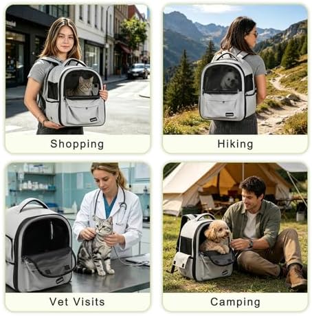 Cat Carrier Dog Backpack Carrier with Anti-Collapse Bottom (Light Gray) - Image 7