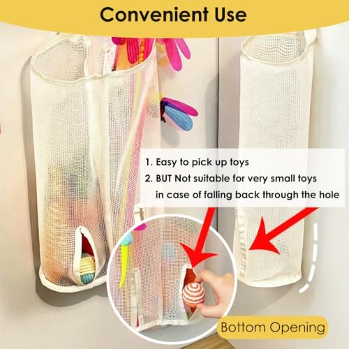 15.16" Cat Wand Toy Holder Organizer Storage Bag - Special Bottom Opening Design, Pet Kitten Stick Doy Toy Mesh Pockets for Cat Feather Teaser Toys Wall Hanging Basket Box Bin (Beige, Double) - Image 2