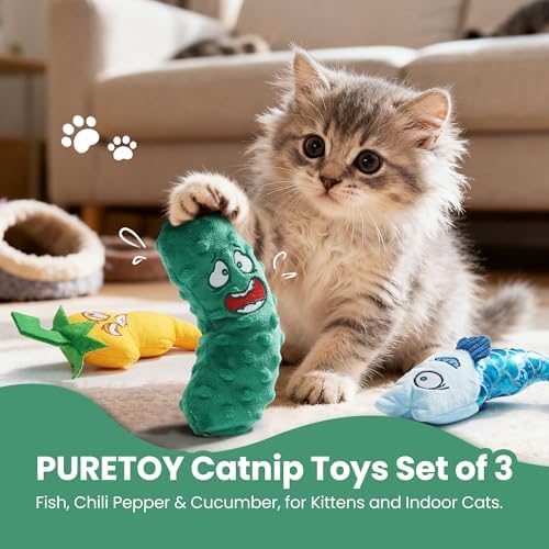 Catnip Toys Set of 3 – Fish, Chili Pepper and Cucumber Plush Cat Toys for Indoor Cats, Natural Catnip Filled Interactive Chew and Teething Toys for Kittens - Image 2