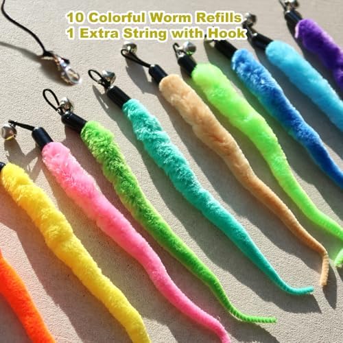 10PCS Cat Worm Toy for Cats, Cat Wand Toy Accessories, Cat Feather Toy Attachments Replacements, and 1PC Black String for Cat Fishing Pole Toy, Assorted Worm Cat Toy Teaser for Indoor Cats Kitten - Image 2