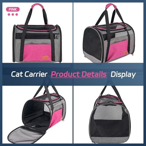 Large Cat Carrier for 20 lbs Pets - Soft Sided Breathable Mesh Travel Carrier, Airline Approved, Washable for Small Dogs Puppies, Foldable, Pink - Image 6