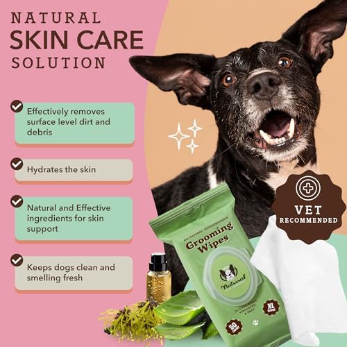 Natural Dog Company XL Dog Wipes for Paws and Butt - Hypoallergenic, Biodegradable, Fragrance Free - Large 7×8 inch Grooming Wipes for Dogs Face and Body - Sensitive Skin Pet Wipes - 50 Count - Image 2