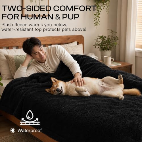 Waterproof Pet Blankets for Medium Dogs Small Cats Black Calming Pets Sherpa Blanket Fluffy Bed Sofa Couch Covers Puppy Leakproof Washable Cover for Warm-Black,M-57x40in - Image 6