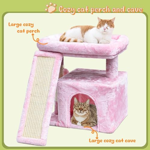 Small Pink Cat Tree for Indoor Cats, Cute Cat Tower with Perch, Condo, House and Stable Stand for Kittens & Adult Pets(Pink) - Image 2