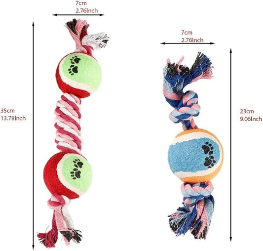 Rope Tennis Ball Toys for Aggressive Chewers, Durable Cotton Rope Tennis Ball Chew Toys for Small, Medium Dogs, Prevent Destructive Chewing, Fetch Toys for Dental Care & Training (2Pcs, Tennis)