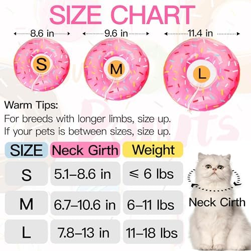 Cat Cone Collar Soft, Adjustable Cat Recovery Collars Spay Cones to Stop Licking, Cute Kittens Donut E Collar After Surgery, Anti-Lick Wound Healing Elizabetan Collars for Kittens (Pink, Small) - Image 2